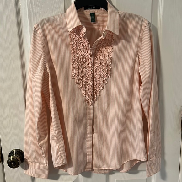 Lauren Ralph Lauren Shirt Womans 12 Pink Long Sleeve Button Down Top - Picture 1 of 8